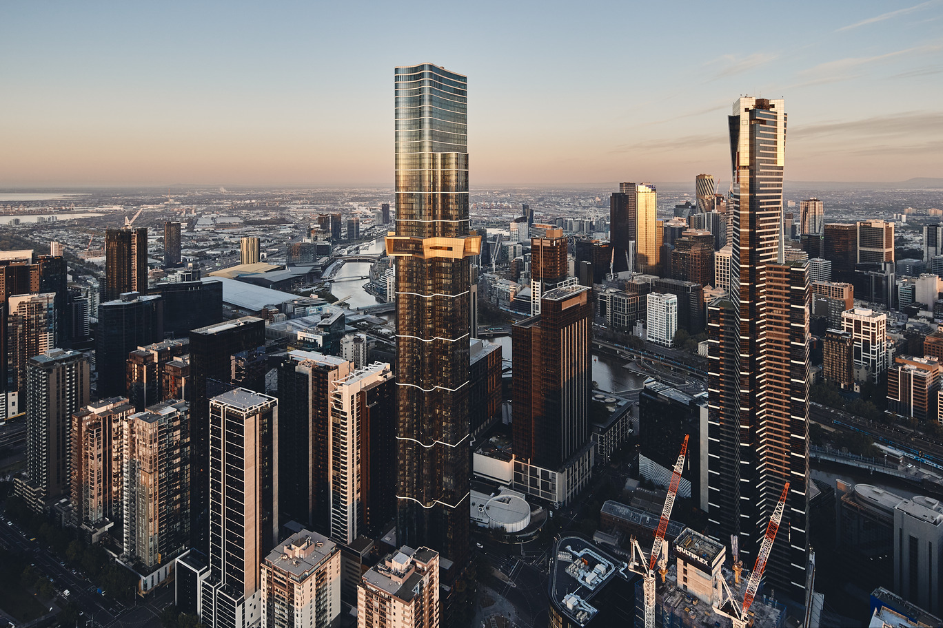 Melbourne CBD skyline at sunset
